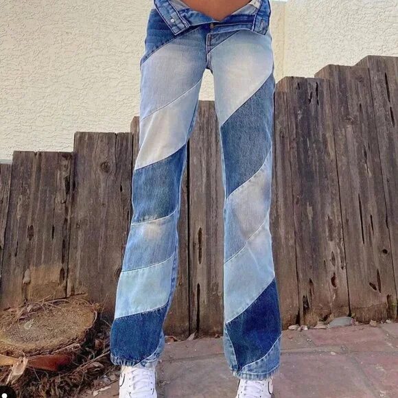 Revice 90's Baby Candy Shop Candy Stripe Denim Jeans Wide Leg High Waisted Fit - Picture 5 of 13